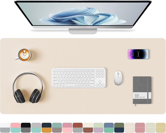 Aothia Double-Sided PU Leather Desk Pad - Non-Slip Large Mouse Pad & Desk Mat for Office, Home - Waterproof, Easy to Clean, Durable Dual-Sided Surface (31.5" x 15.7", Milk White)