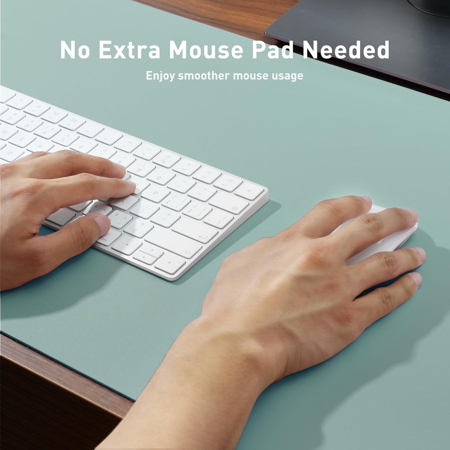 Aothia Leather Desk Pad Protector, Mouse Pad, Office Desk Mat, Non-Slip PU Leather Desk Blotter, Laptop Desk Pad, Waterproof Desk Writing Pad for Office and Home (48"x17", Light Blue)