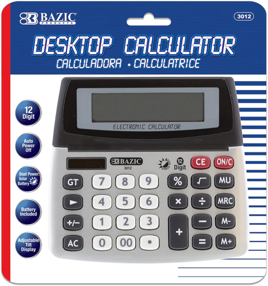 BAZIC 12-Digit Dual Power Desktop Calculator with Adjustable Display (3012)