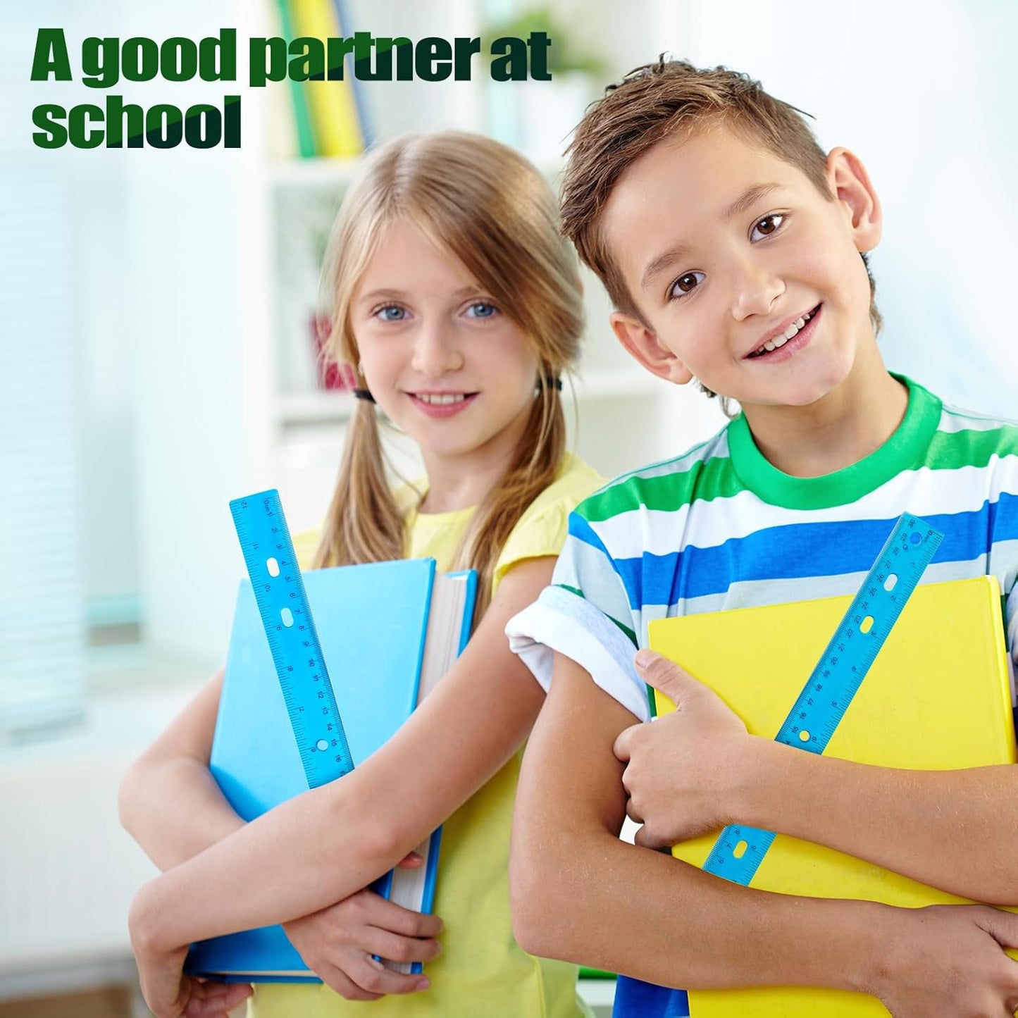 28 Pack Plastic Ruler 12 Inch Transparent Rulers - Metric Bulk for Kids School Office Classroom, Blue