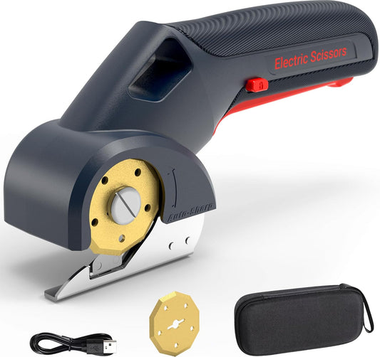 2025 NEW 4V Cordless Electric Scissors, Cardboard Cutter with 2 Titanium Blade, Safety Lock & Extra Blade, Rotary Cutter for Cardboard,Fabric,Plastic, Gifts for Men&Women - Grey