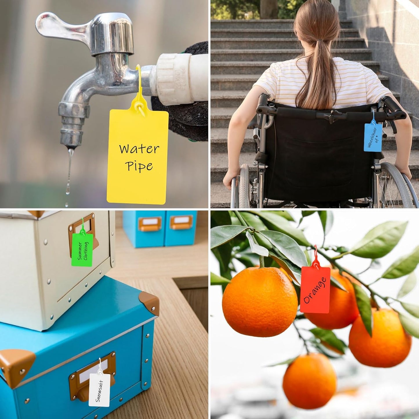 100 Plastic Labels Waterproof Shipping Tags for Labeling with Markers; 5 Colors