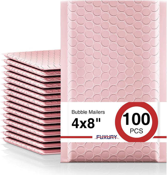 Fuxury Small Bubble Mailers 4x8" 100 Pack Light Pink Bubble Mailer Usable Size 4x7" Self Seal Padded Envelopes Mother's Day Gifts Mailing Envelopes Bubble Padded for Shipping