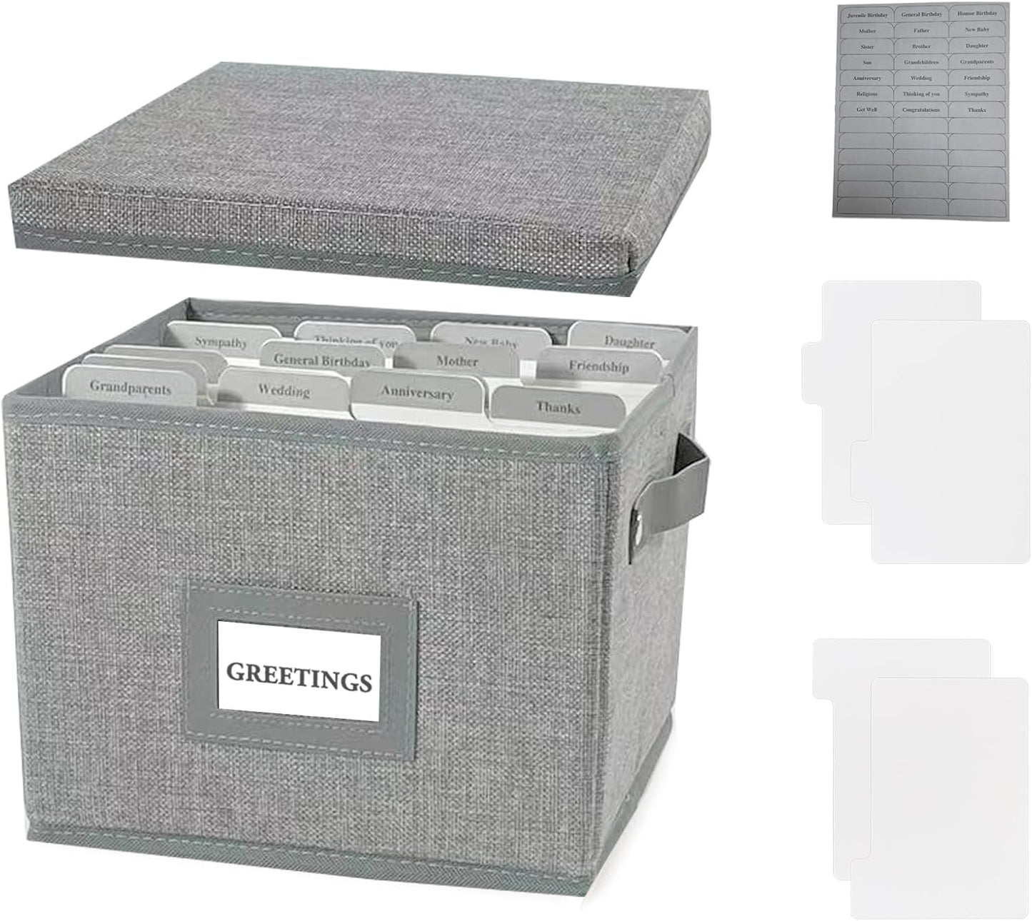 Greeting Card Organizer Box with 16 Dividers,Collapsible Greeting Card Storage Box with Handles Hold 150+ Cards,Greeting Card Holder for Greeting Cards,Sticker, Recipes, Photo, Envelope (Gray, 1 pcs)