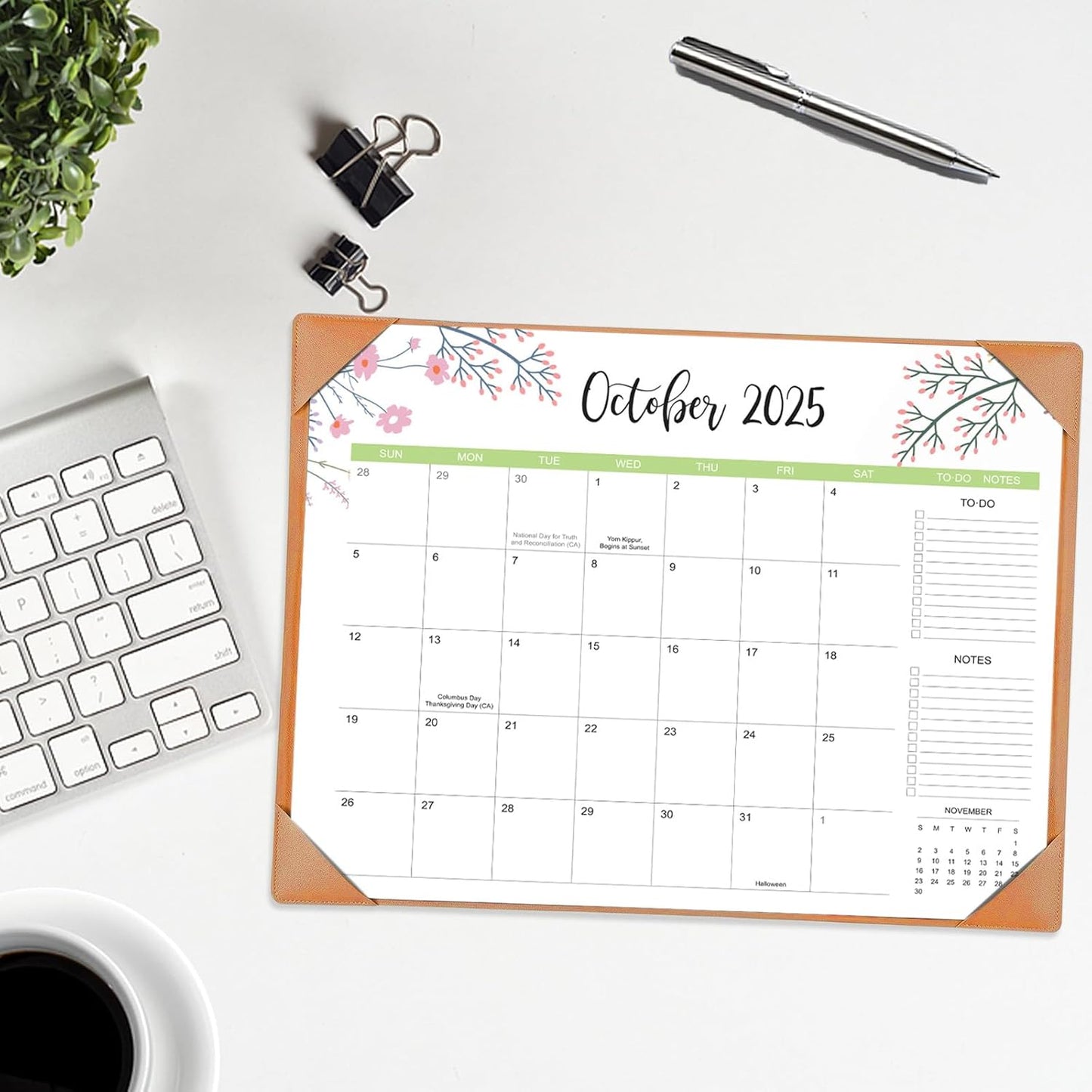 Desk Calendar 2025-2026 with Desk Mat – 22" x 17" Large Desk Pad Calendar Runs From Sep 2025 to Dec 2026, Floral Design Desktop Calendar for Home, Office