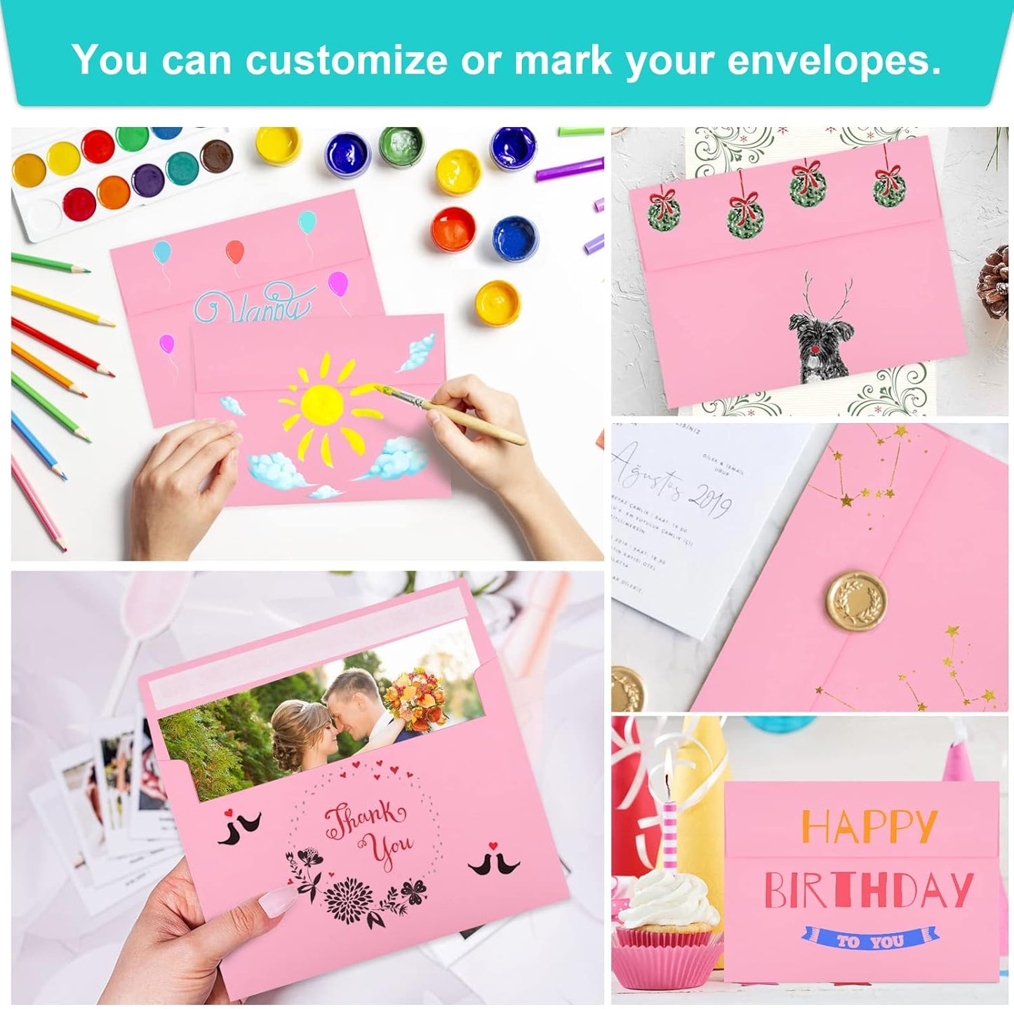 70 Packs of Invitation Envelopes, A2 Envelopes Pink, Postcard Envelopes, Envelopes for 4.5x5.5 Cards, Envelopes for Invitations, Envelopes Self Seal for Photos RSVP, Greeting Cards