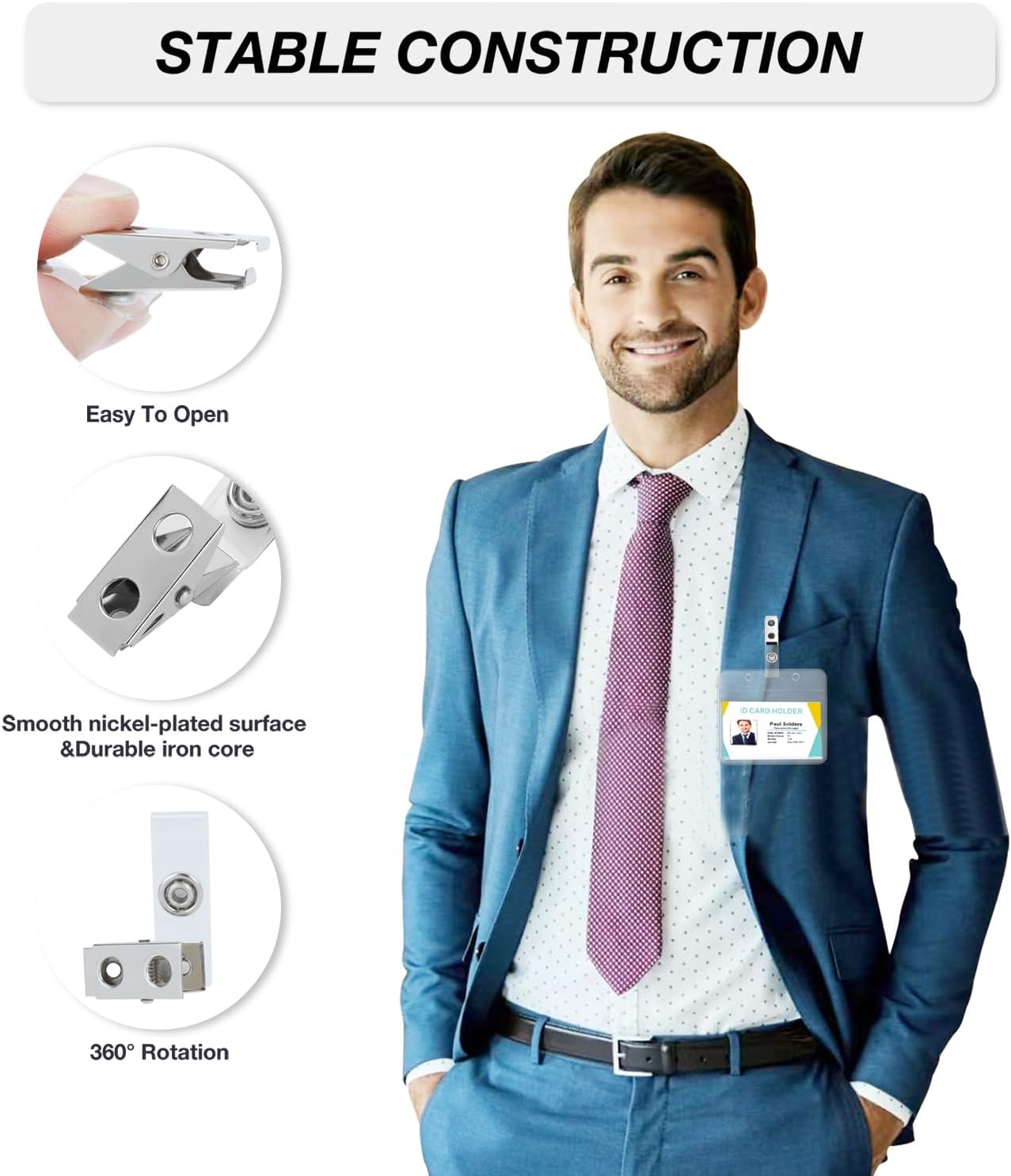 5 Pcs Badge Holders with Clip Thick Clear Name Tag Badge Holders Plastic Horizontal ID Card Holder with Waterproof Resealable Zip