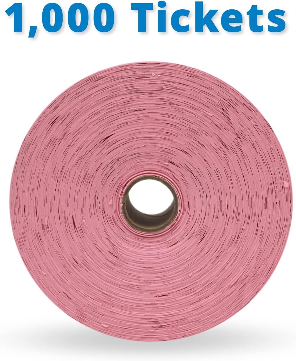INDIANA TICKET CO. 1,000 Pink Raffle Tickets Double Roll, Premium Quality 50/50 Raffle Tickets, Tickets for Events, Carnivals, Door Prizes, Drinks and More