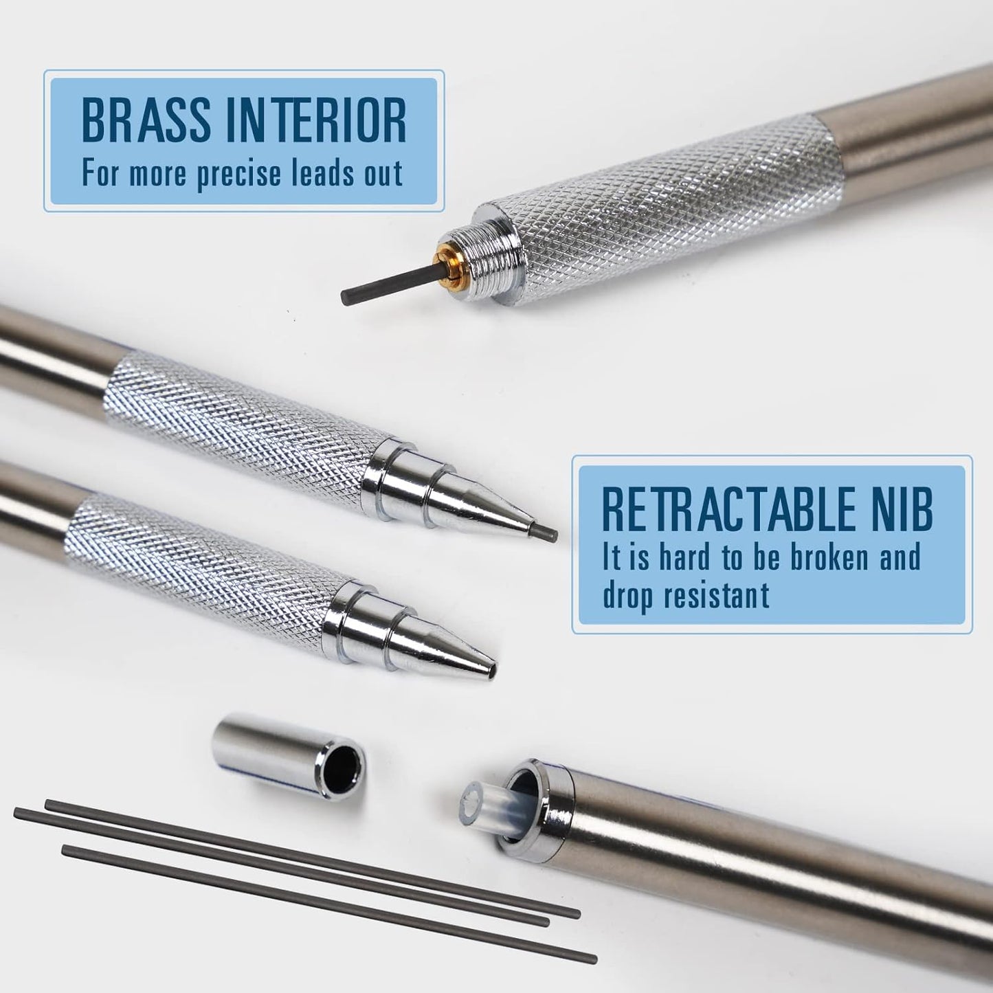 1.3 mm Mechanical Pencil Set with 4 Tubes Lead Refills,2 Eraser,1.3mm Mechanical Pencils,Metal Drafting Pencil, Lead Holder,Drawing Mechanical Pencils,Carpenter Pencils for Marking, Sketching