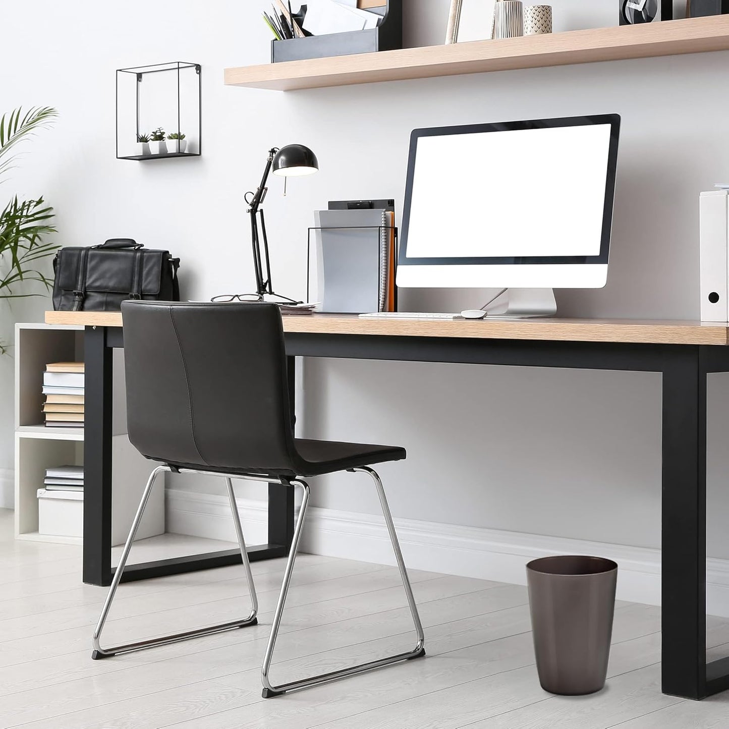 HOLDN’ STORAGE Small Trash Can - 1.58 Gallon Open Top Waste Bin, Compact Waste Can Perfect for Bathroom, Kitchen, Office, Dorm - Durable Garbage Can - Metallic Brown