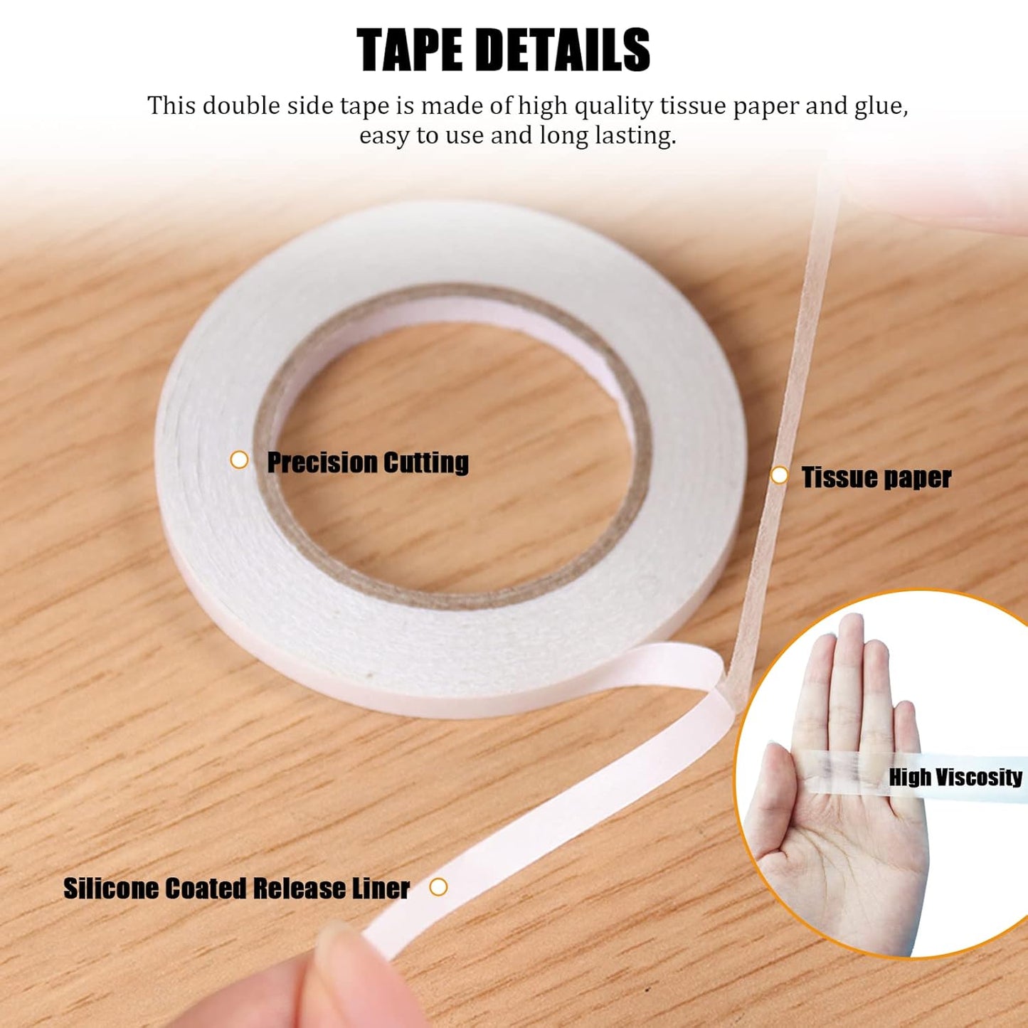 Double Sided Tape for Clothes, Fabric Tape, Double-Sided Hem Tape for Hemming, Clothing, Scrapbook Supplies, Gifts Box, Scrapbooking, Tear-by-Hand, 6 Roll Heavy Duty Multi-Size Adhesive Tape