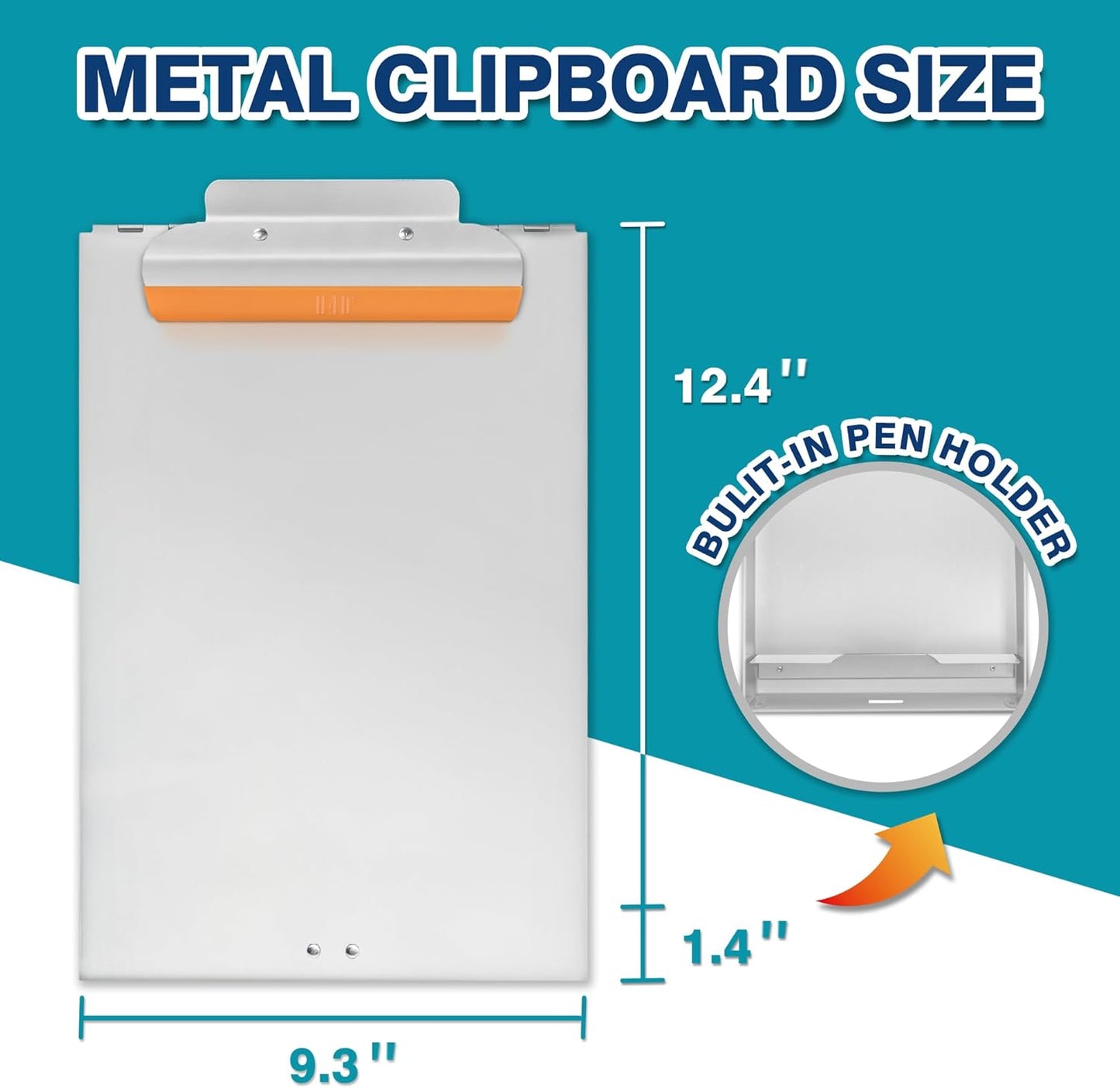 H4D Metal Clipboard with Storage, Rubber Covered Clip Protects Paper and No Indentations Left, Letter Size