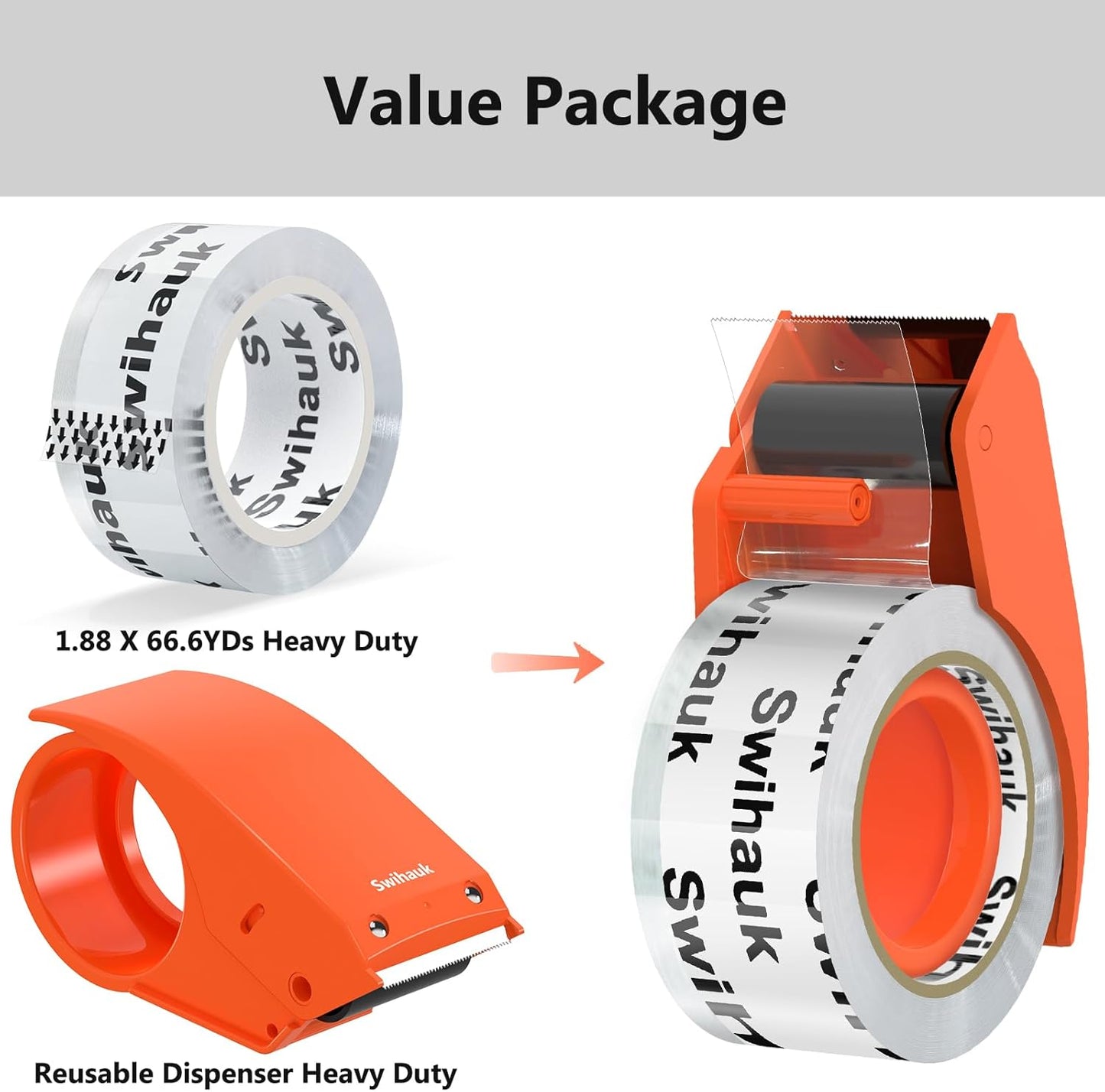 1.88 in x 66.6 YDs Clear Heavy Duty Packing Tape with Dispenser, Strong & Durable Shipping Tape, Packaging Tape, Packing Tape Dispenser for Packing Boxes, Moving Supplies, Shipping and Mailing