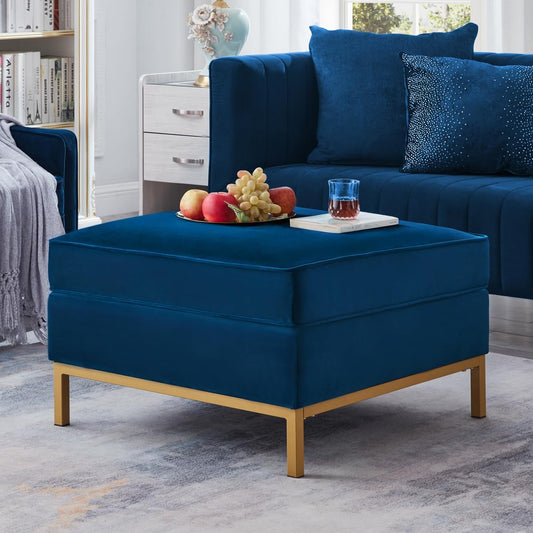 24KF Large Square Couch Ottoman, Velvet Ottoman with Padded Cushion, Large Foot Rest for Living Room - Navy