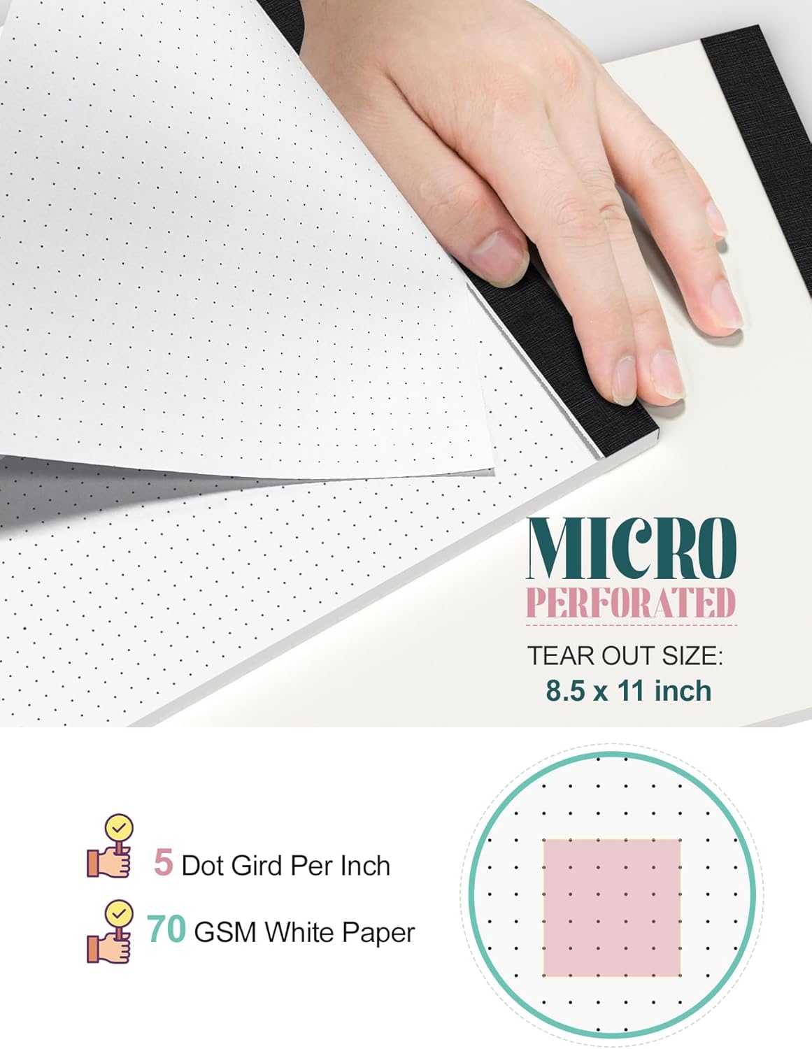 Dot Grid Journal Notepad 8.5 x 11, 8 Pack, Dotted Grid Paper Note Pads 8.5" x 11", White Dotted Journal 8-1/2 x 11, 30 Sheets, 1/5" Dot Spacing Paper Writing Pads for Sketching, Drawing, 30 Sheets/Pad