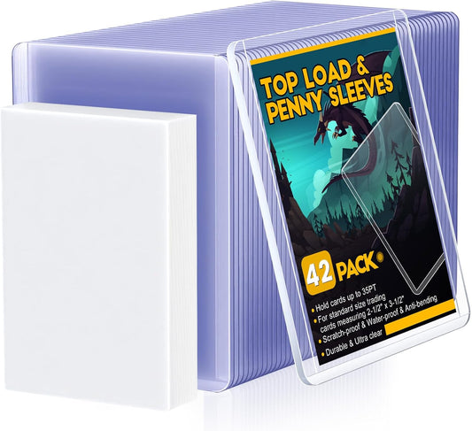 142 Card Sleeves Top Loaders for Cards, Sooez Premium 3" x 4" Baseball Card Protectors, Hard Plastic Trading Card Sleeve, Cards Holder for Baseball, Football Sports (42 Toploaders + 100 Penny Sleeves)