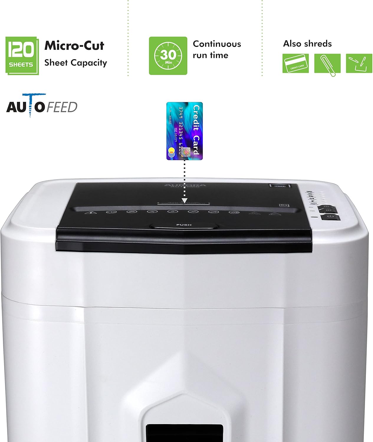 Aurora AU120MB 120-Sheet Auto Feed High Security Micro-Cut Paper Shredder / 30 Minutes (White/Black)
