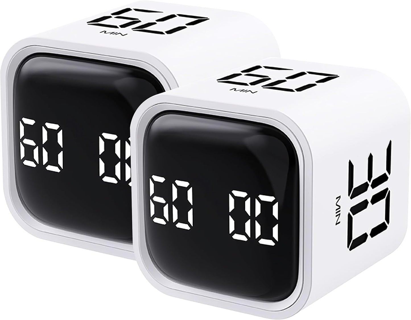 2Pcs Rotating Pomodoro Timer 5,10,30, 60 Minutes Preset,Desk Productivity Flip Timer, Visual Cube Countdown Stopwatch,Custom Modes/Vibration/High/Low Volume,ADHD Timers, for Study, Work, Kitchen