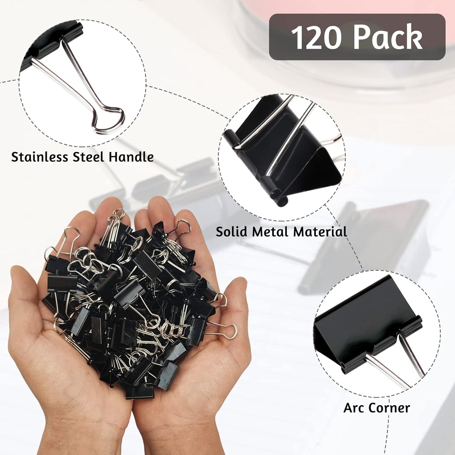 120 Pack Black Binder Clips 0.75 Inch, Small Paper Clamps, Black Paper Binder Clips, Office Clips, Mini Binder Clips, Small Clips for Office Supplies Home School and Business