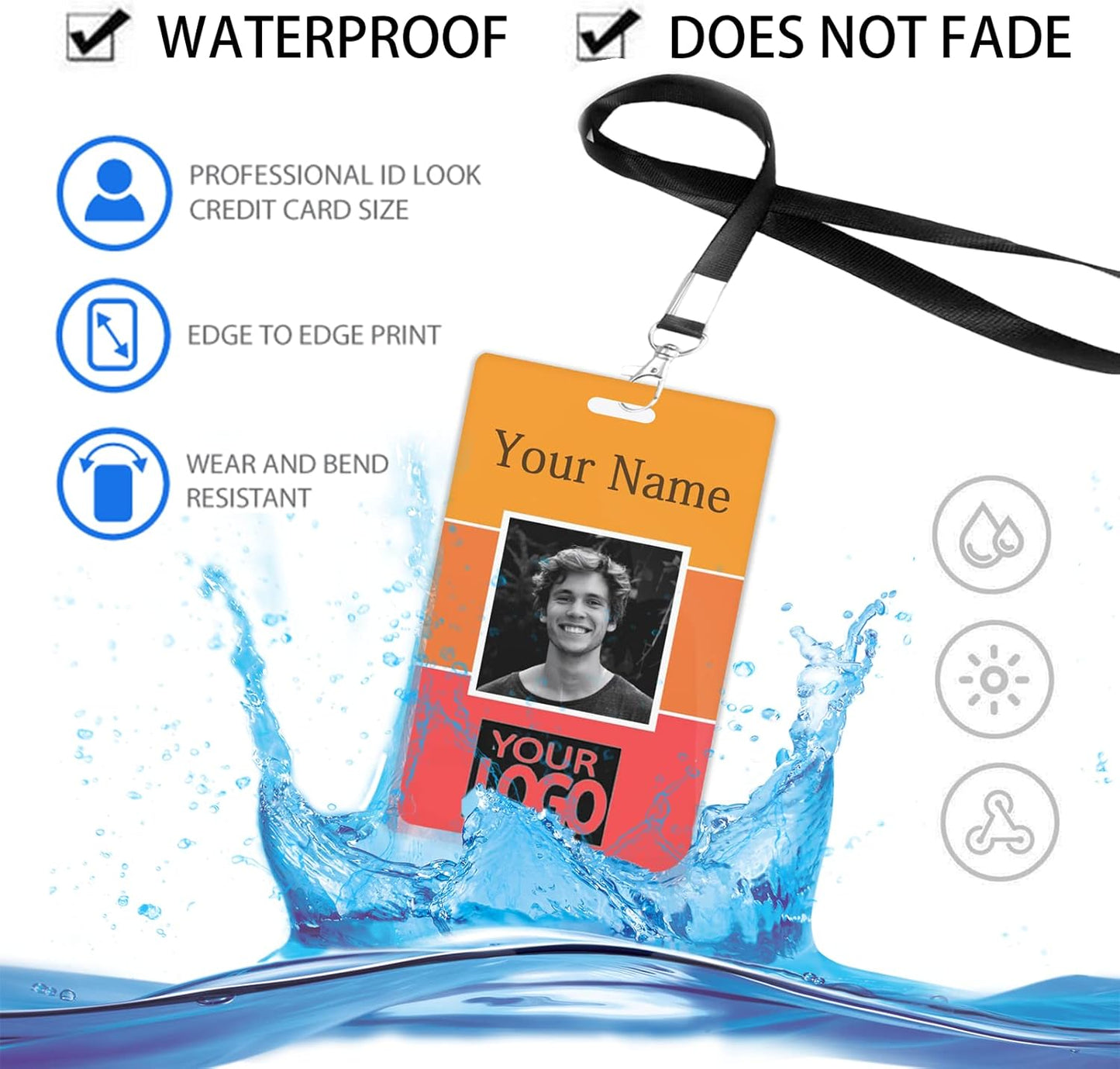 Custom Id Badge, Personalized Employee Photo Identification Card with Lanyard, Durable ID Card for Office Worker Doctor Nurse Student-Vertical-Template11