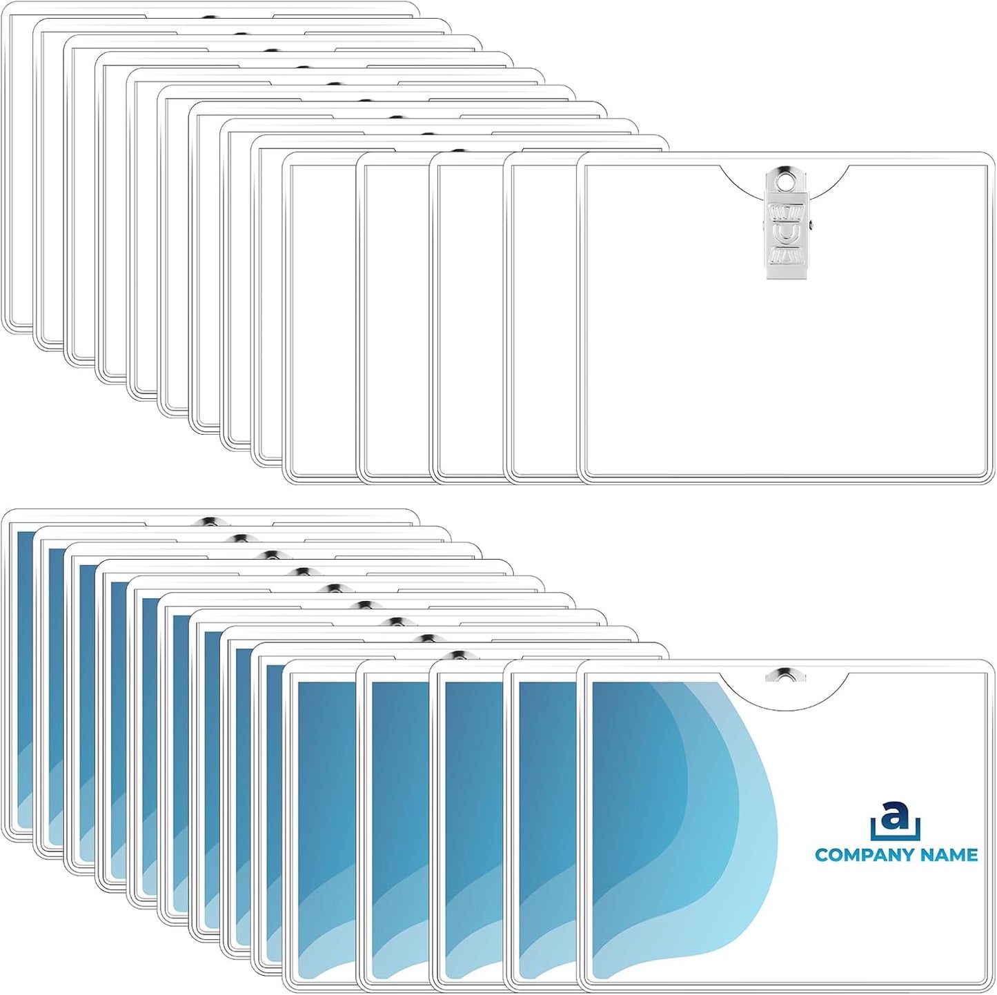 Eaasty Name Tags with Clips and Printable Inserts Clip On Name Badges Customizable Clear ID Badge Holder with Clips 3" x 4" Horizontal PVC for Meeting Seminar Show Event and Conference(100 Pack)