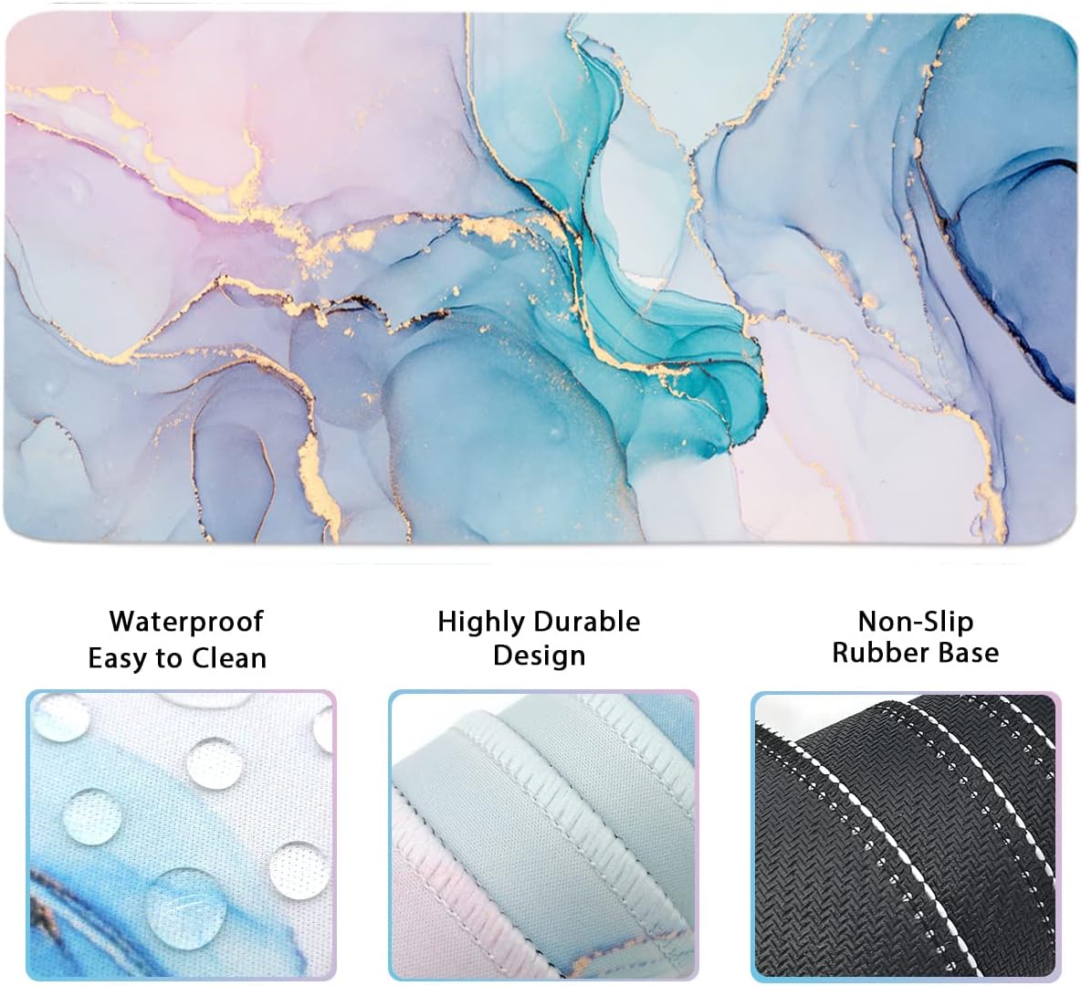 4-in-1 Large Gaming Mouse Pad, Keyboard Wrist Rest Pad & Wrist Support Mousepad Set, Extended Desk Pad Waterproof Desk Mat for Home Office Study Game - Blue