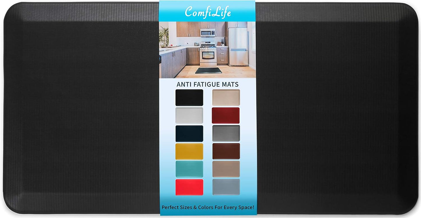 ComfiLife Anti Fatigue Floor Mat – 3/4 Inch Thick Kitchen Mats for Floor, Standing Desk Mat, Kitchen Rug – Comfort at Home, Office – Durable – Stain Resistant – Non-Slip Bottom (24" x 70", Black)