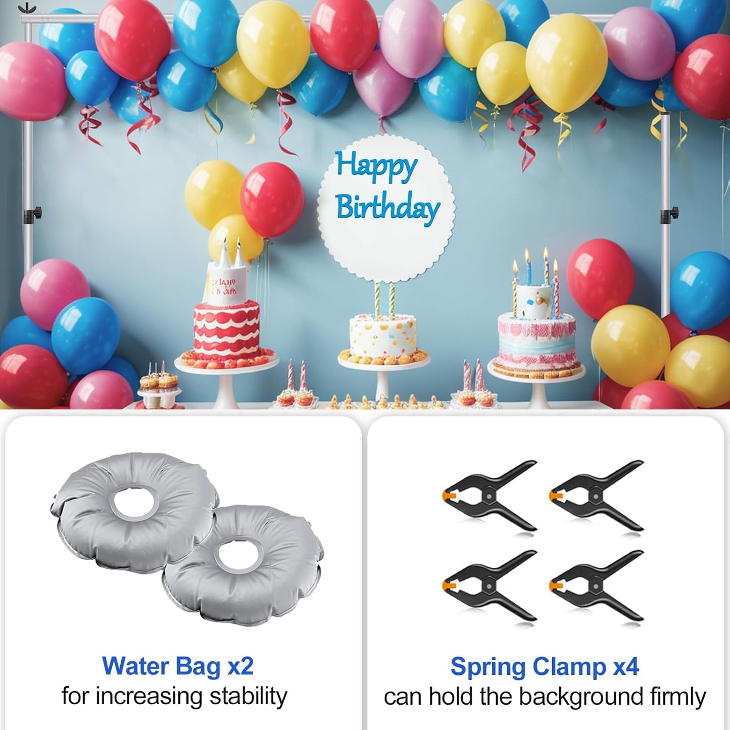 EMART Backdrop Stand, 8.5x10ft Width Adjustable Photography Background Support Poles with Heavy Duty Flat Base, Photo Metal Steel Pipe and Drape Frame Kit for Parties Birthday Wedding - Silver