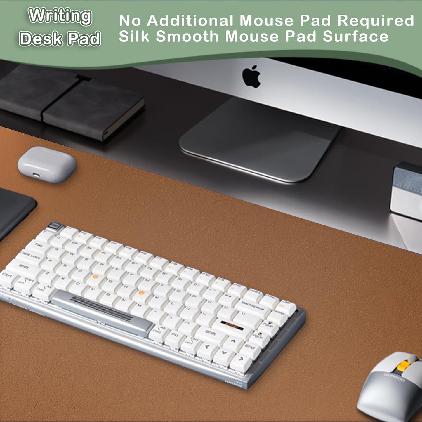 Boutilon Leather Desk Pad Protector,Non-Slip Mouse Pad,Laptop Desk Pad,Office Mouse Mat,Waterproof Leather Desk Blotter,Desk Writing Pad for Office and Home (XL-Brown,35.4"x 15.7")