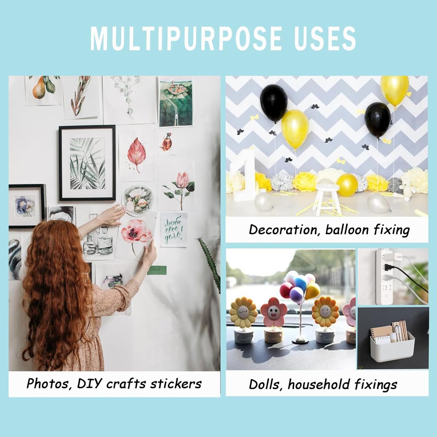 Double Sided Sticky Dots with Pull Tab, 0.79" Adhesive Sticky Tack Tape, Clear Museum Putty Sticky Glue for Wall Hanging, Crafts, Balloons, Poster, Decorations No Residue, 126 Dots