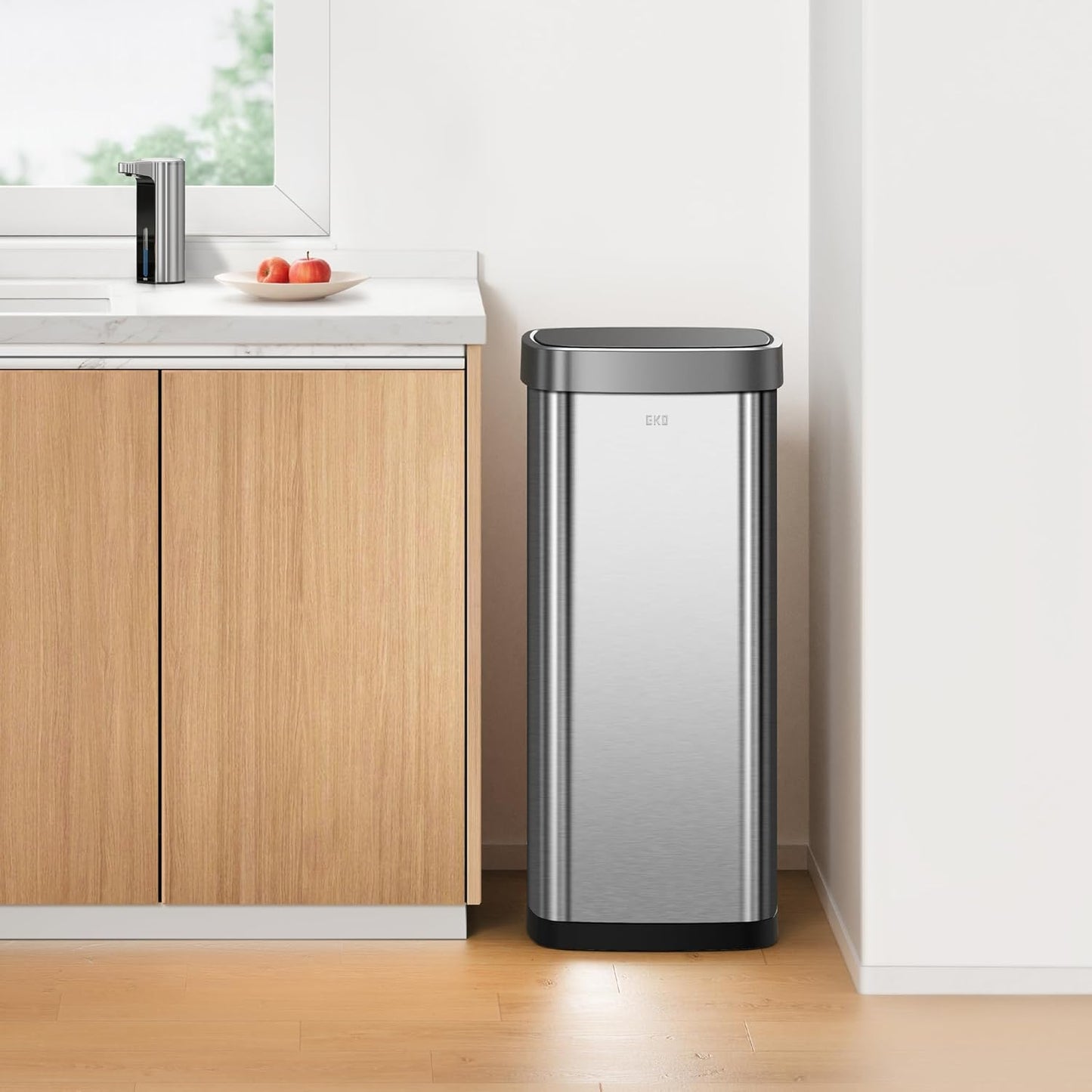 EKO EcoSmart Tall and Large Kitchen Trash Can, 80L/21.1G High Capacity, Touchless Soft Square Motion Sensor Garbage Can, Brushed Stainless Steel