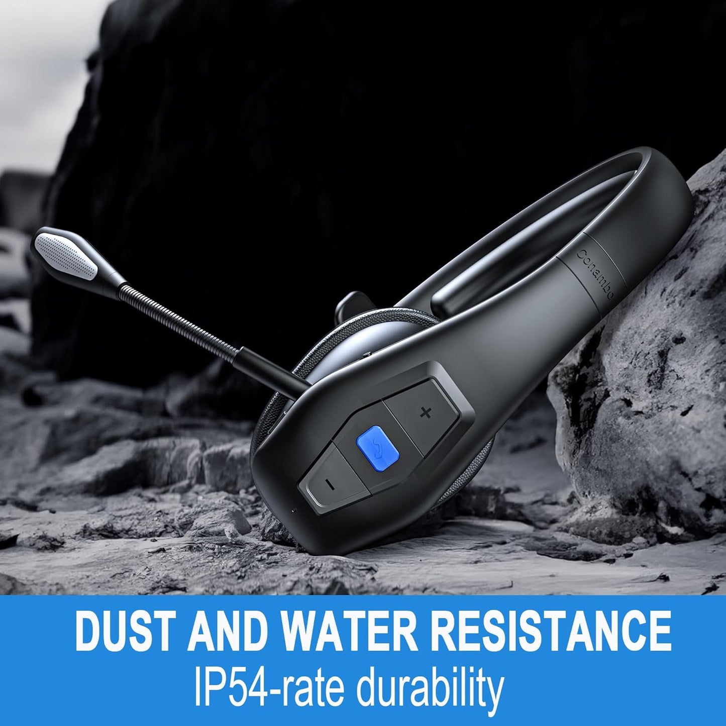 CONAMBO JBT100 Trucker Bluetooth Headset with Dual Mic Noise Canceling, CVC8.0, Mute Button, 60Hrs Battery Wireless Headset, On Ear Headphone for Cell Phones Business Home Driver Office Work