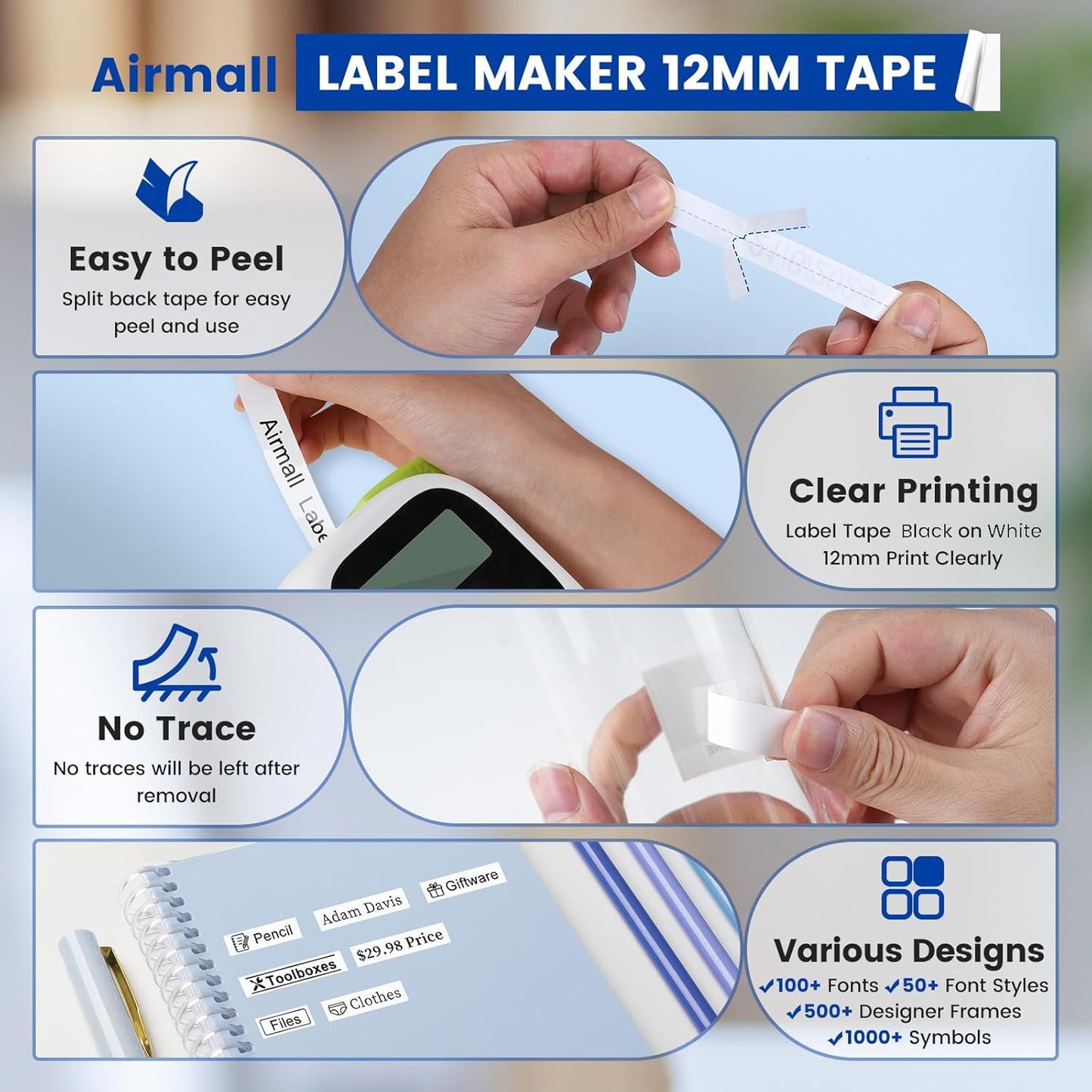 Airmall Tze 12mm 0.47 Laminated White Label Maker Tape Refill Compatible with Brother 12mm .47 Laminated White Tz Tape TZe-231 TZ-231 for PT-D200 D210 D220 H110 D410 P710BT 1750 1180, 20Pack
