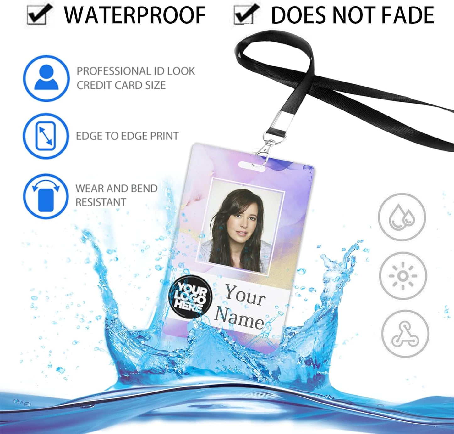 Custom Id Badge, Personalized Employee Photo Identification Card with Lanyard, Durable ID Card for Office Worker Doctor Nurse Student-Vertical-Template13