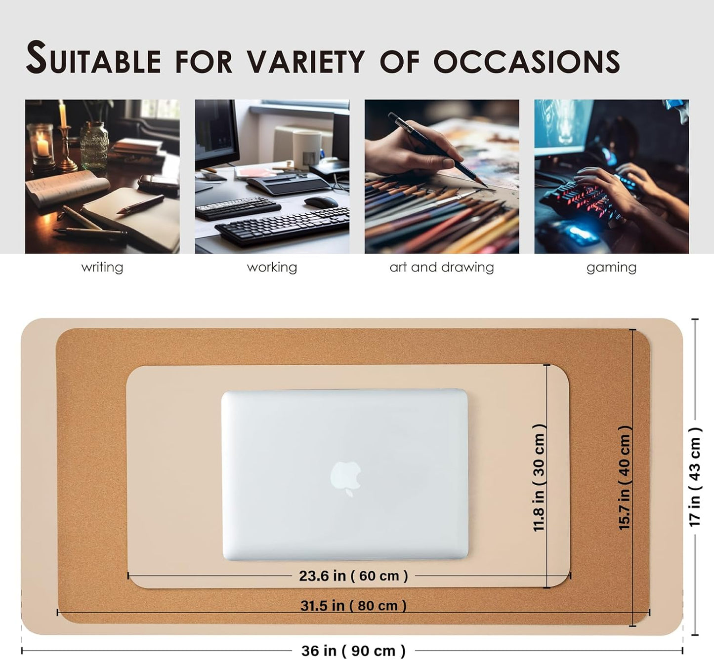 Cork Apricot Desk Mat - Dual-Sided Desk Pad for Office and Home - Desk Organization and Accessories - Ideal for Large Mouse Pad and Desk Mats on Top of Desks(23.6"x 11.8")