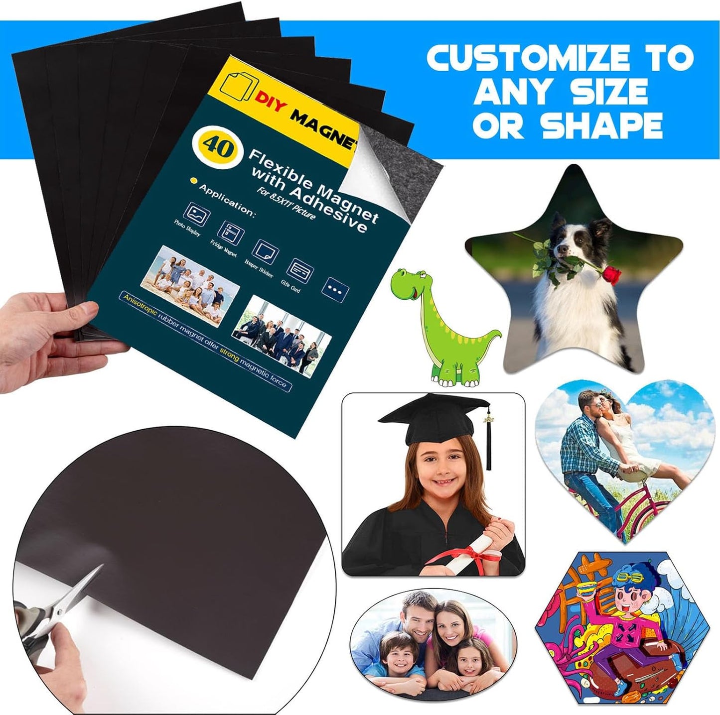 8.5X11 Inches Picture Magnets for Refrigerator, Letter Size (Bulk 40 Pieces),Magnetic Sheets with Self-Stick Adhesive for Home/Classroom/Office,Easy Cut DIY Photo Magnet