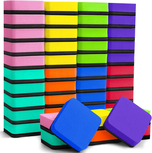 EAONE 48 Pack Dry Erase Eraser, Magnetic Whiteboard Cleaner Mini Chalkboard Cleansers for Classroom, School, Office, Home (8 Colors Assorted, 1.97 x 1.97 Inch)