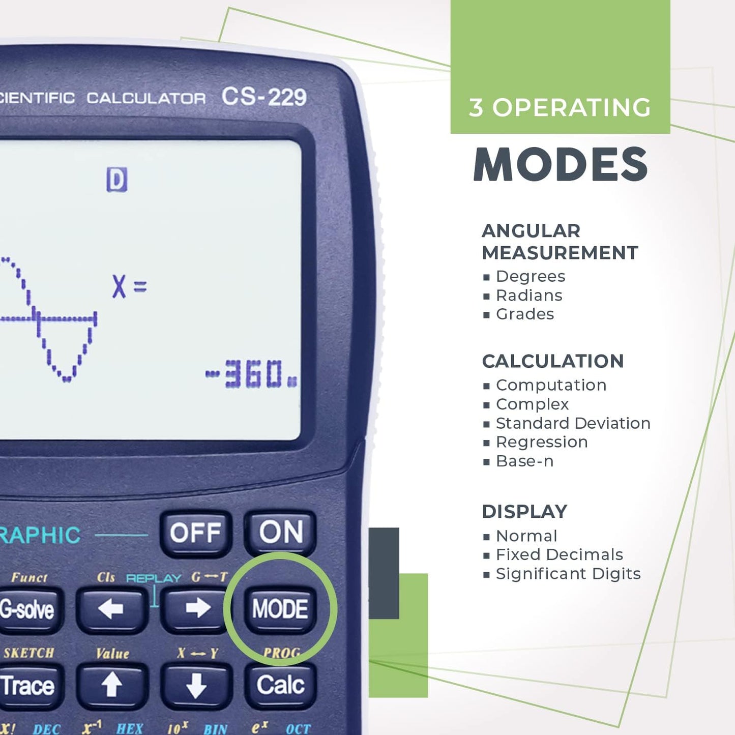 CATIGA CS229 Scientific Calculator with Graphics Functions, Multiple Modes with Intuitive User Interface, for Beginner and Advanced Courses