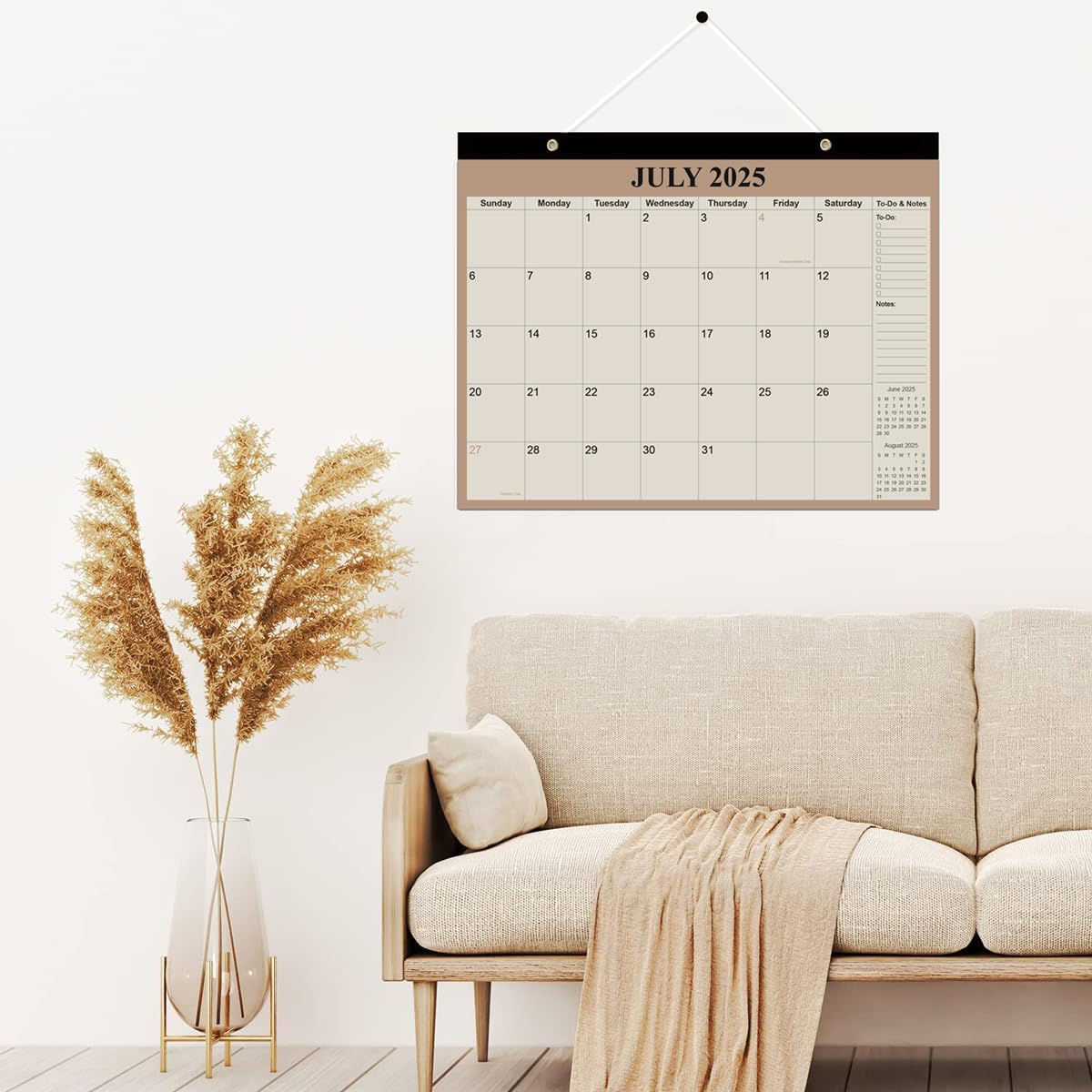 Desk Calendar 2025-2026 - 18 Months Calendar from July 2025 to December 2026, Calendar 2025-2026 with Thick Paper for Office Home School Organizing, 14" X 11", Beige