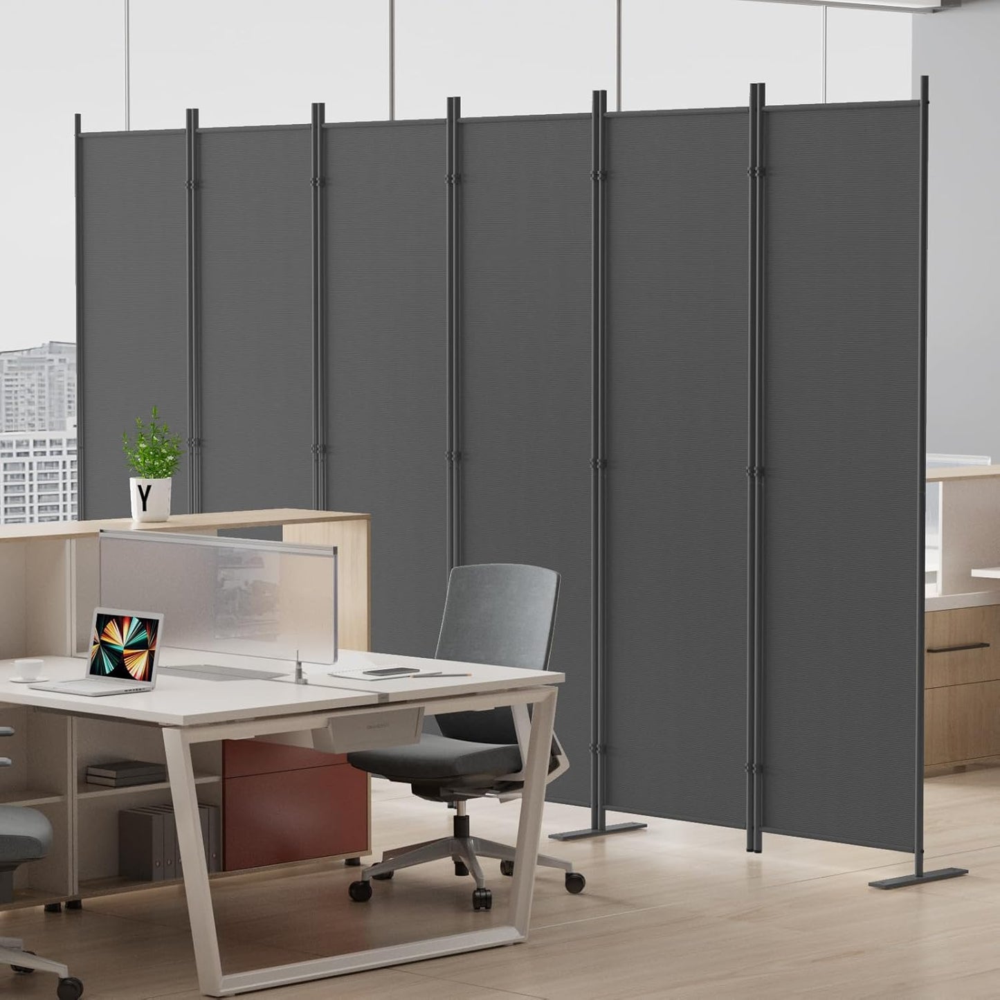 Helios&Hestia 6-Panel 6 ft Tall Indoor Folding Room Divider, Portable Privacy Screen, Freestanding Partition Separator, Temporary Wall Separation for Bedroom, Office, 120" W X 71" H, Dark Grey