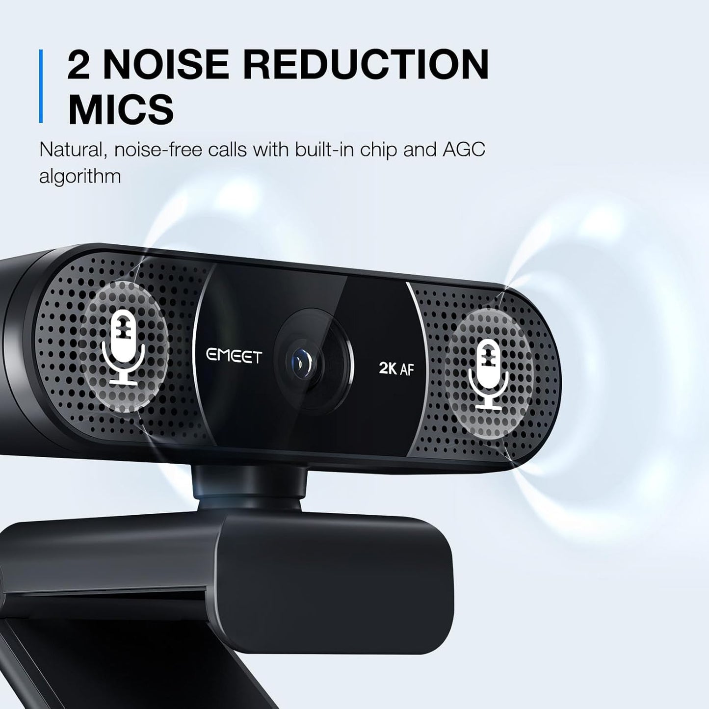 EMEET C960 2K Webcam with Microphone, 2K QHD, 2 Noise-Reduction Mics, TOF Autofocus Streaming Webcam with Privacy Cover, Plug&Play USB Webcam for Calls/Conference, Zoom/Skype/YouTube, Laptop/Desktop
