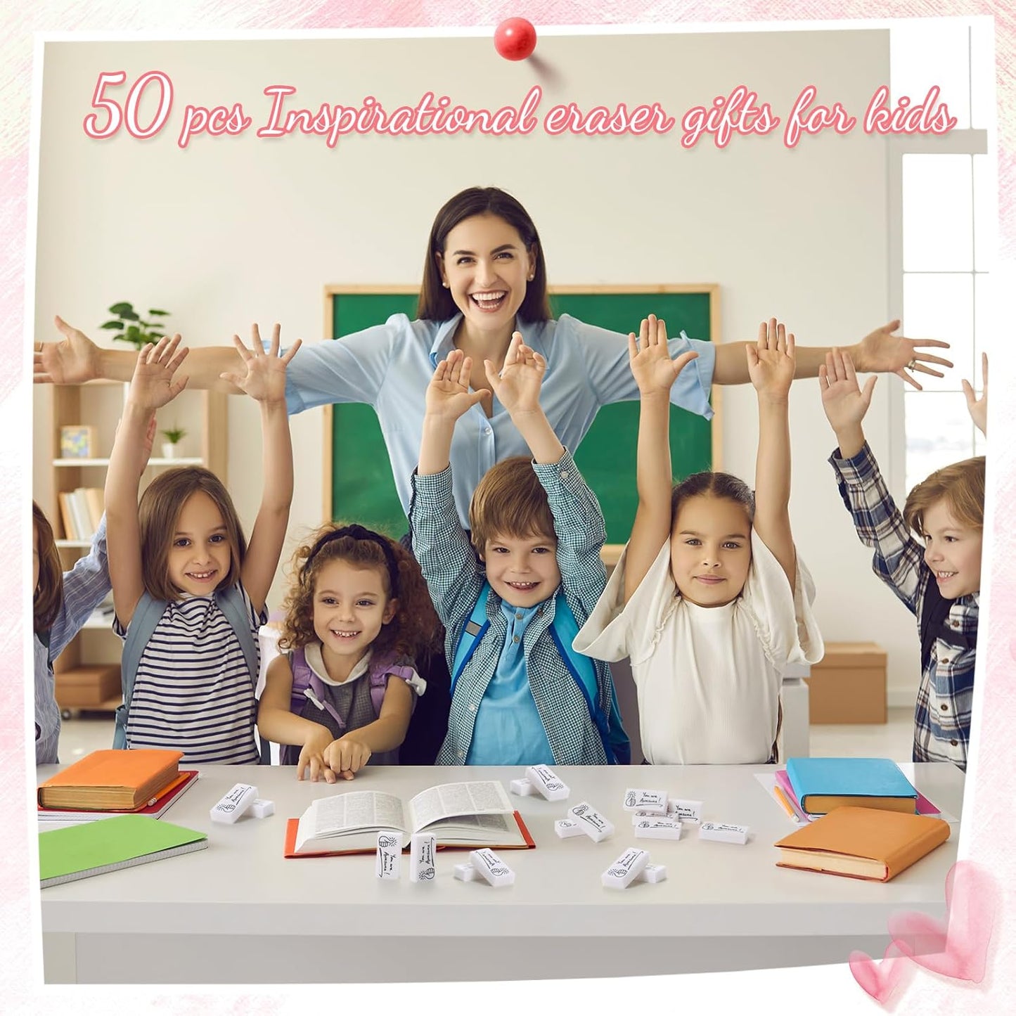Fuutreo 50 Pcs Welcome Back to School Gifts for Students Inspirational Pencil Erasers Bulk You are Awesome White Cute Fun Erasers First Day of School Gifts Classroom Prizes from Teachers