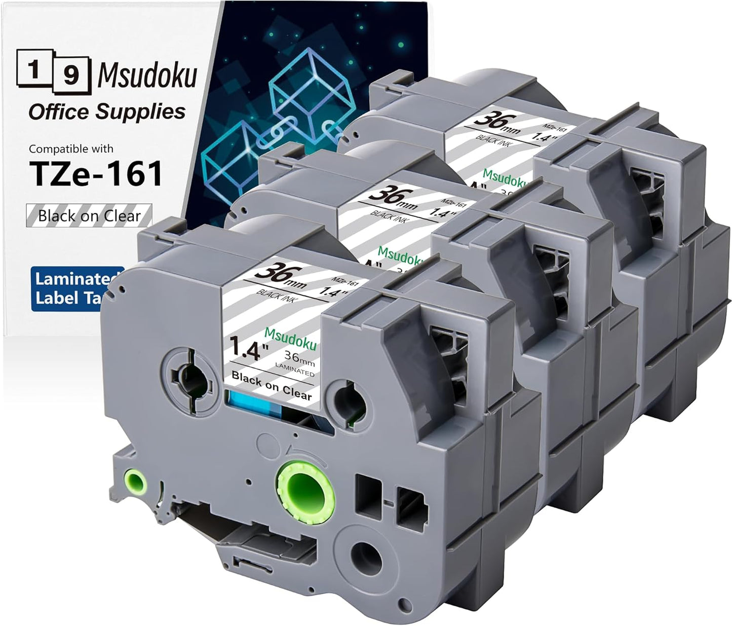 36mm Laminated Clear Label Tape, Black on Clear, 1 1/2" x 26.2 Feet, 3-Pack, Compatible with Brother P Touch Label Maker TZe-161 TZe161