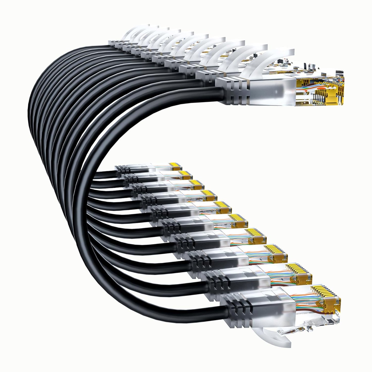 Cat6a Patch Cables 2ft (10 Pack) Slim, Cat6 Ethernet Patch Cable Pure Copper, Flexible Cat 6 Patch Cable 550MHZ 10G, Space-Saving Cat 6A Network Cables for Patch Panel, Black