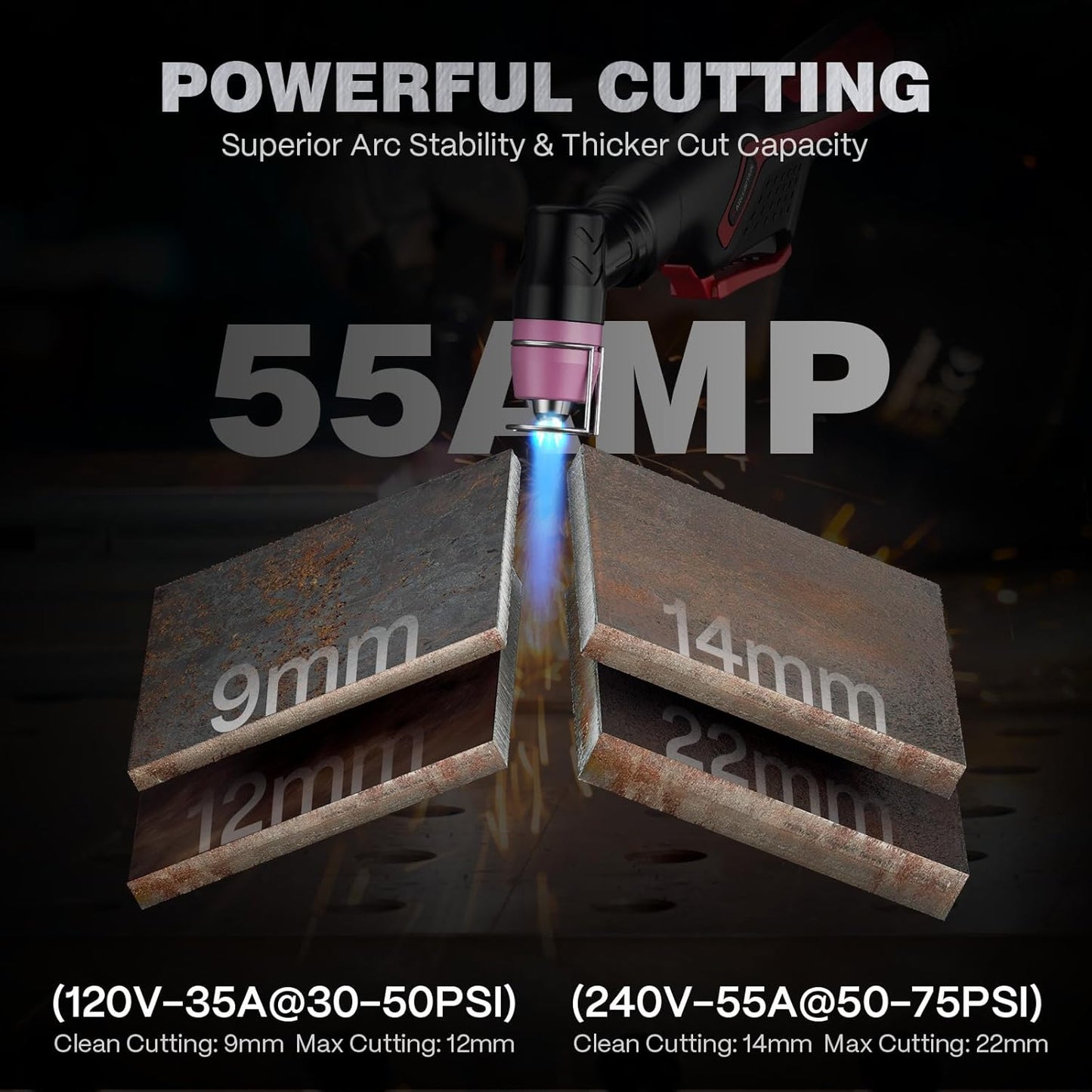 ARCCAPTAIN iControl CUT55 Prolux Plasma Cutter Machine, [APP Control] 55 Amp Non-Touch Pilot Arc, 120V/240V, Upgraded LED Display, Grid Cutting, Rust Removal, Air Pressure Detection for Home DIY