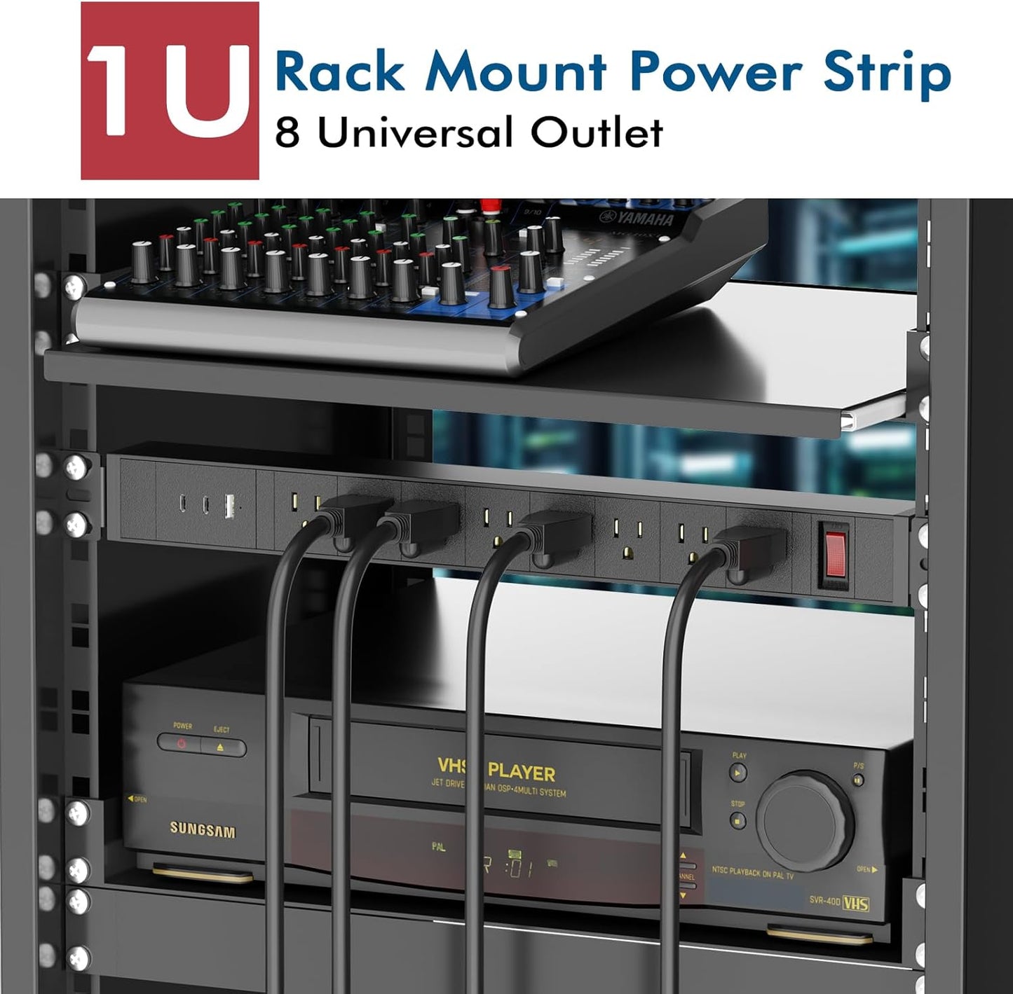 8 Outlet Metal Wall Mount Power Strip,360° Rotatable Mounting,PD 20W USB C Fast Charging,Surge Protector Powerstrip with 6FT Cords,15A 1875W, for Home Office Industrial Garage Commercial