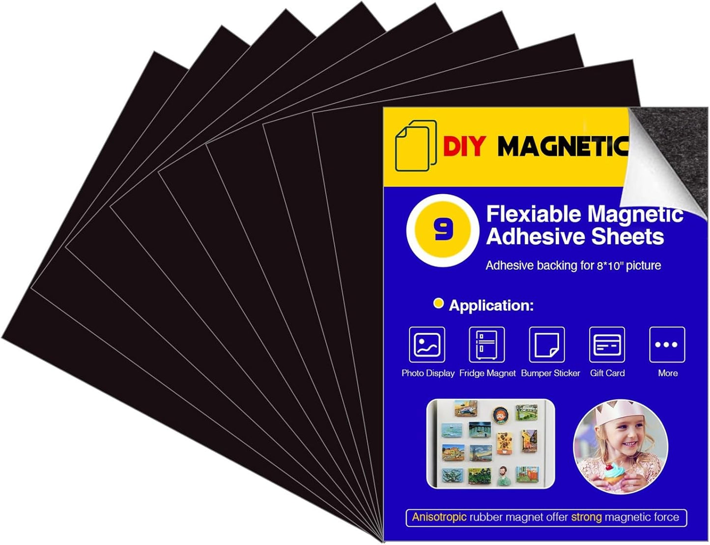 8X10 Picture Magnetic Sheets (Pack of 9),Cuttable Shaped Photo Magnet Sheets with Self-Stick Adhesive Backing for Home/Classroom/Office