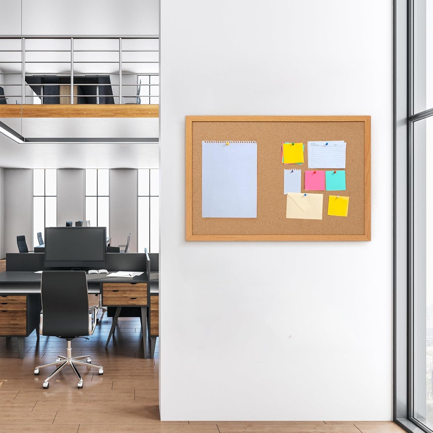 Board2by 2 Pack Cork Board Bulletin Board 20" x 30", Wood Framed Corkboards for Wall Decor, Hanging Office Message Board, Wall Mounted Notice Pin Board with 30 Push Pins for School, Home & Office