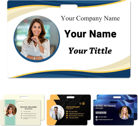 Custom Id Badge Custom Id Card Identification Badges Customizable Personalized Name Badge Customize Name Tag Photo Logo Employee Work Office Volunteer Customized Personal (Horizontal-3)