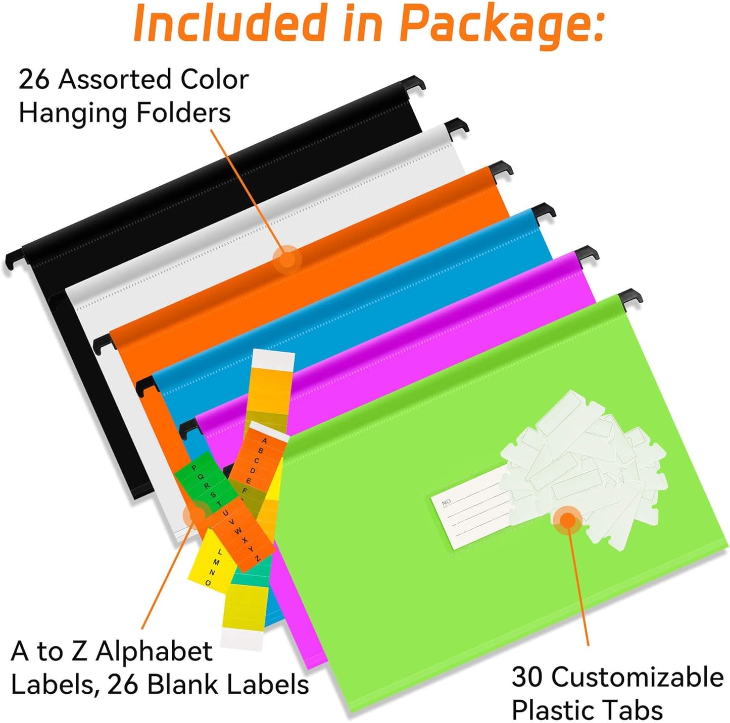 BOENFU Hanging File Folders, Letter Size, 26 Pack Sturdy Plastic Hanging Organizer File Folders for Efficient Filing, Assorted Colors